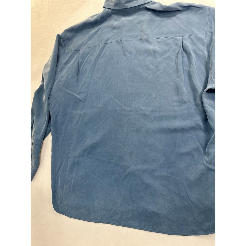Tommy Bahama Mens XXL Blue Silk Long Sleeve Button Up Camp Shirt Pick Stitch - Picture 8 of 9